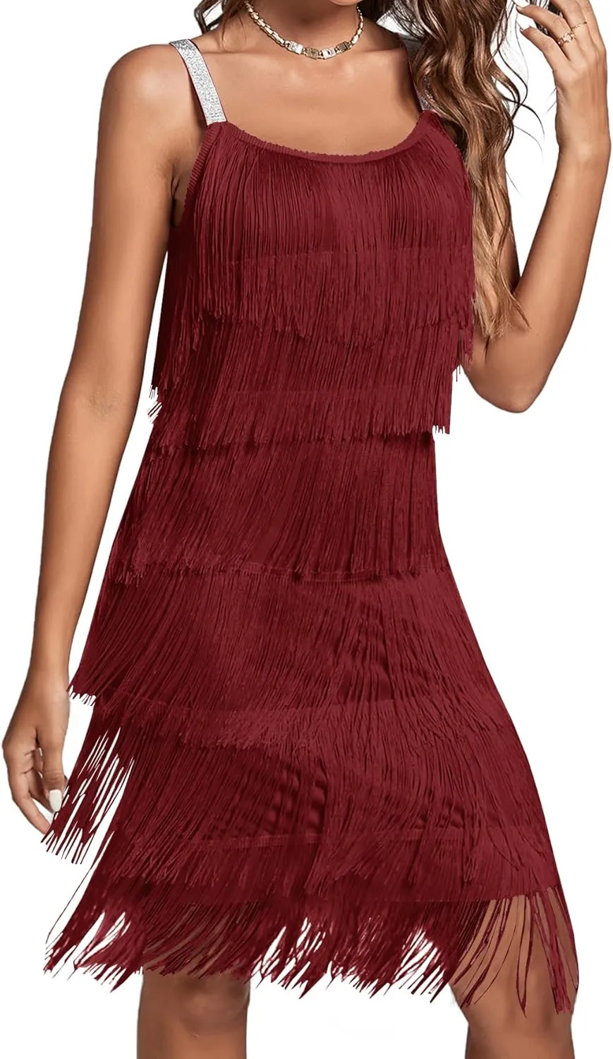 Umenlele Women’s 1920s Flpper Dress Gatsby Sleeveless All Over Tassel Tiered Fringe Cocktail Party Dress