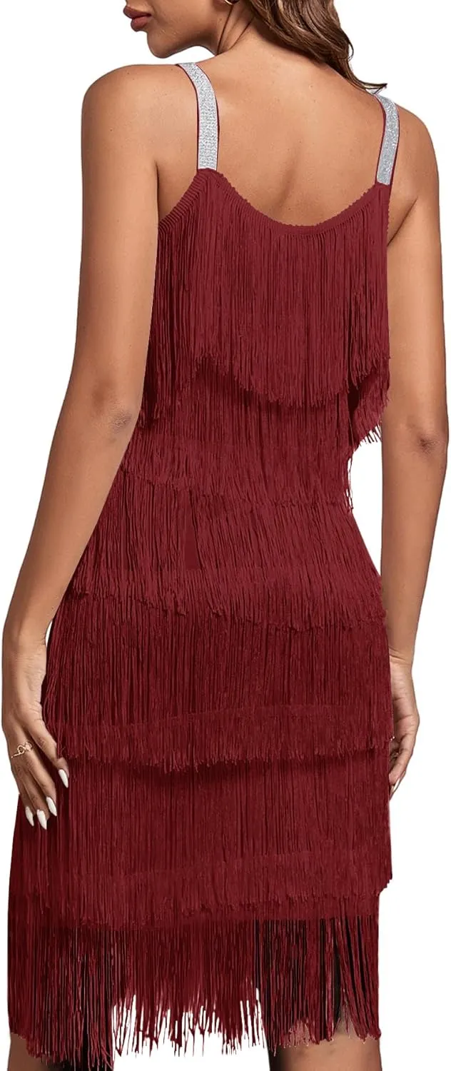 Umenlele Women’s 1920s Flpper Dress Gatsby Sleeveless All Over Tassel Tiered Fringe Cocktail Party Dress