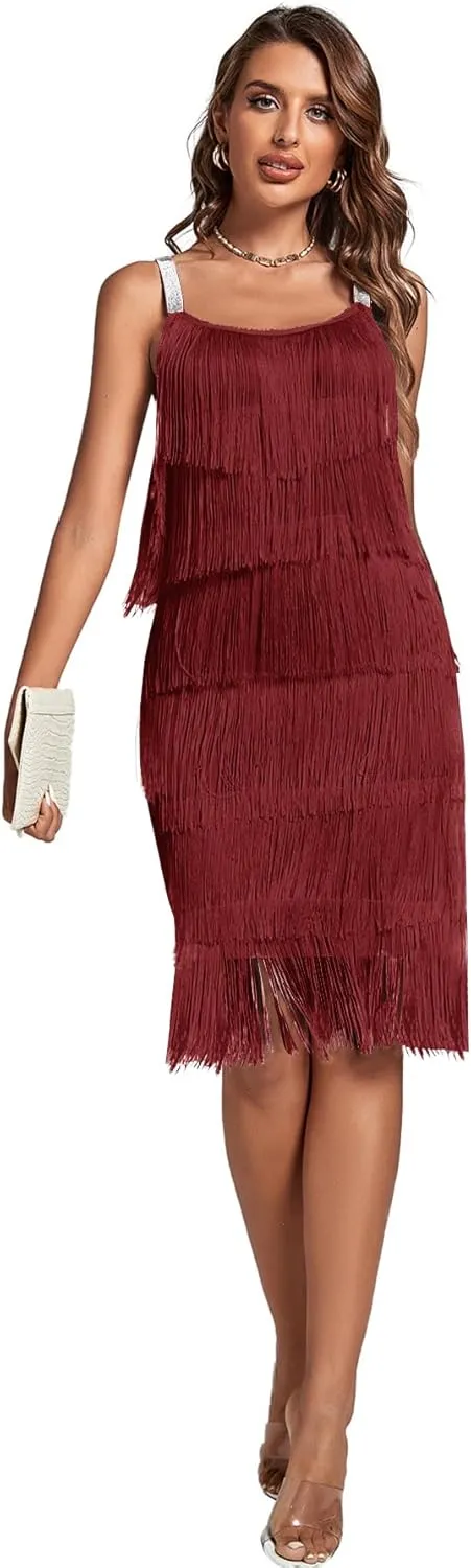 Umenlele Women’s 1920s Flpper Dress Gatsby Sleeveless All Over Tassel Tiered Fringe Cocktail Party Dress