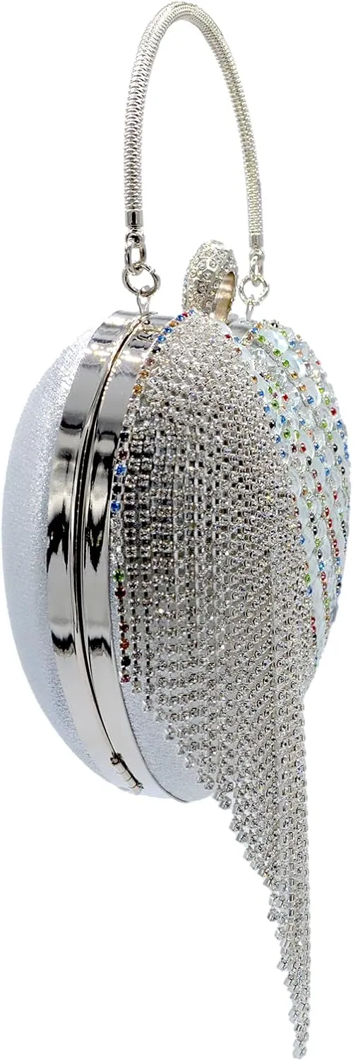 UMREN Women Luxury Heart Shape Tassel Evening Clutch Bag Rhinestones Wedding Party Purse Handbag