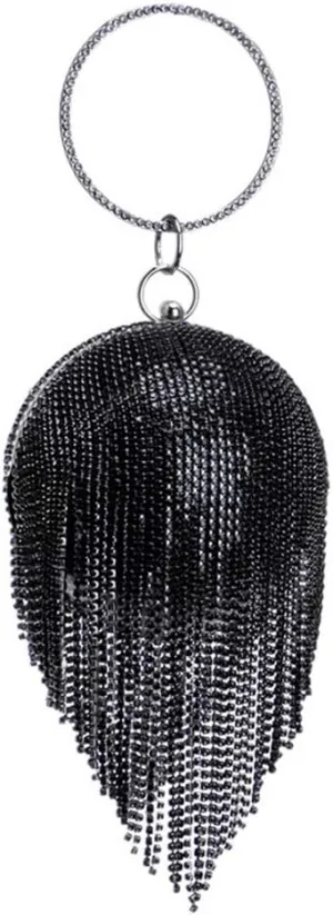 UMREN Women Round Ball Crystal Evening Clutch Purse Tassel Wedding Party Hand Bags