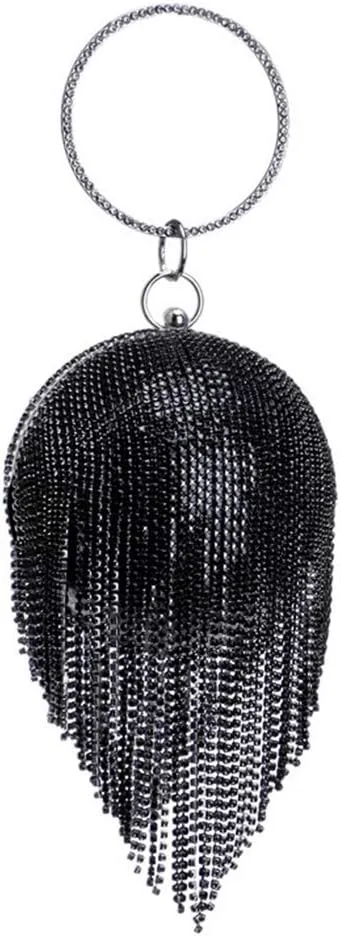 UMREN Women Round Ball Crystal Evening Clutch Purse Tassel Wedding Party Hand Bags