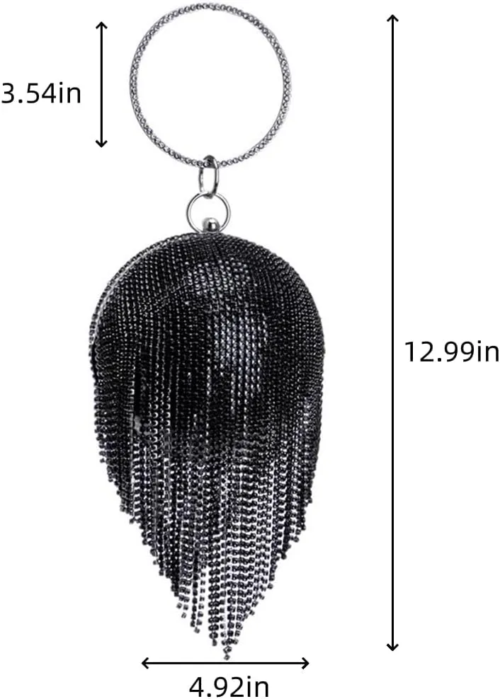 UMREN Women Round Ball Crystal Evening Clutch Purse Tassel Wedding Party Hand Bags