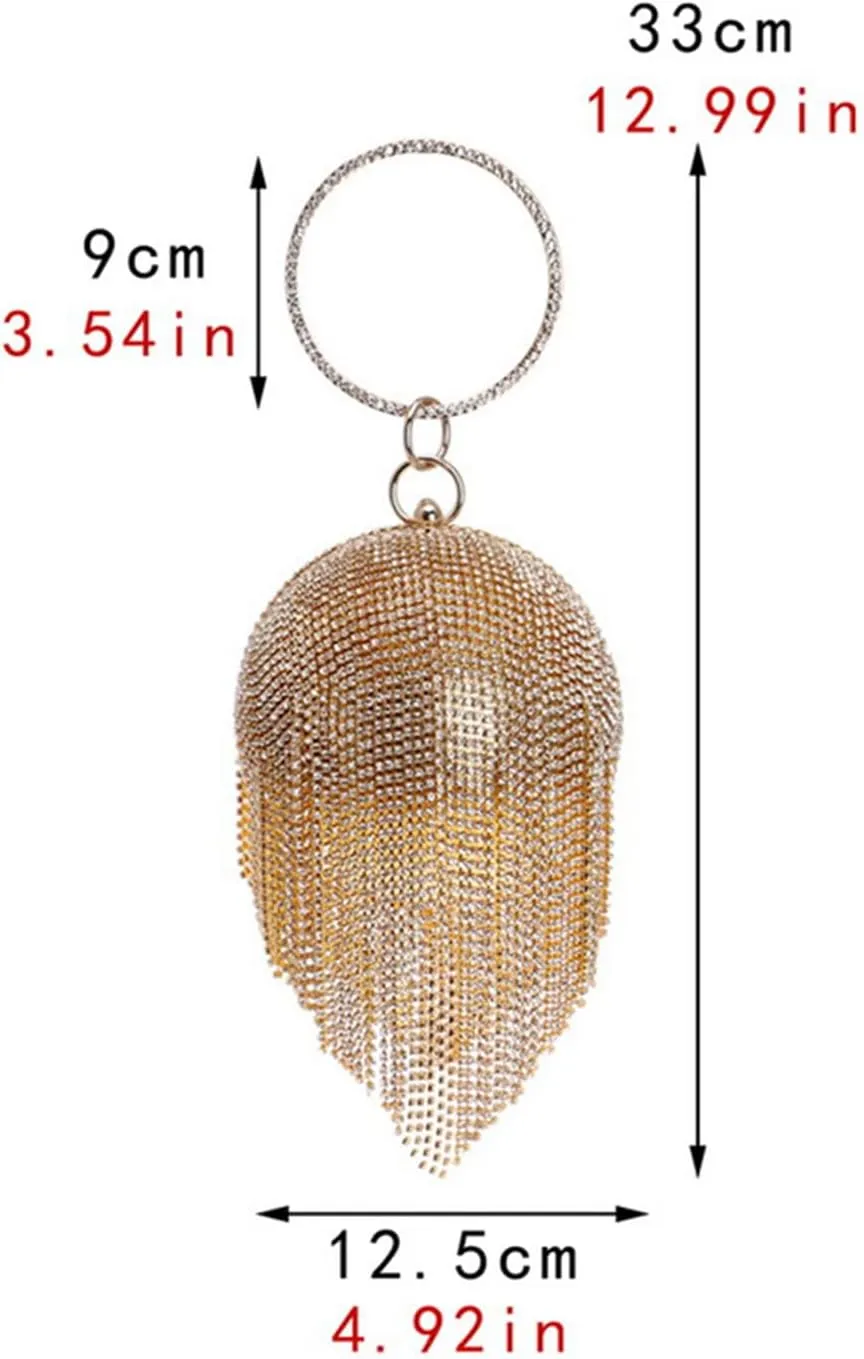 UMREN Women Round Ball Crystal Evening Clutch Purse Tassel Wedding Party Hand Bags