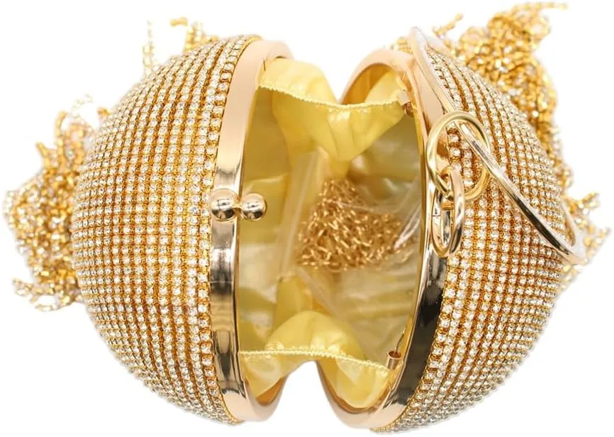 UMREN Women Round Ball Crystal Evening Clutch Purse Tassel Wedding Party Hand Bags