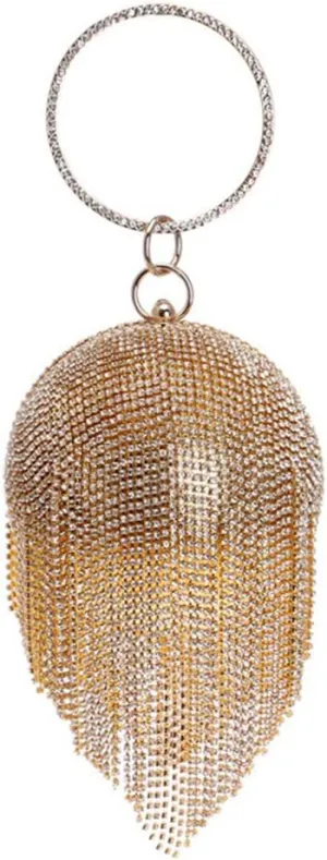 UMREN Women Round Ball Crystal Evening Clutch Purse Tassel Wedding Party Hand Bags