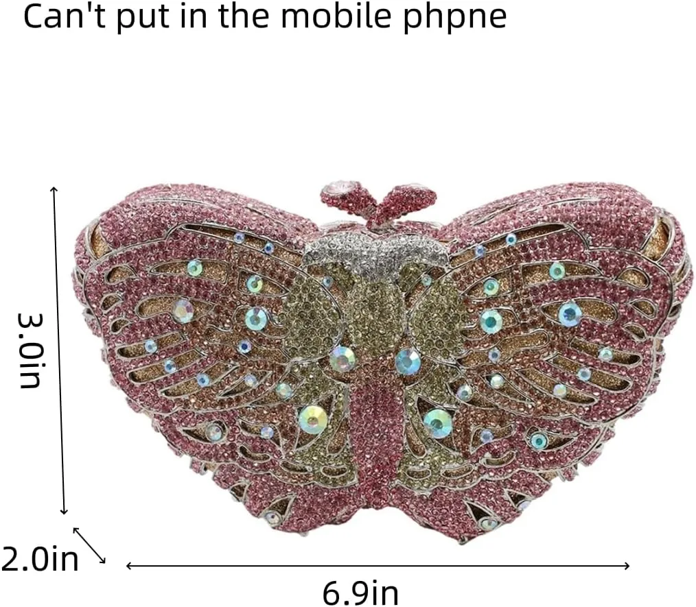 UMREN Women’s Elegant Butterfly Rhinestone Evening Bags Luxury Crystal Clutch Wedding Party Cocktail Handbag Purse
