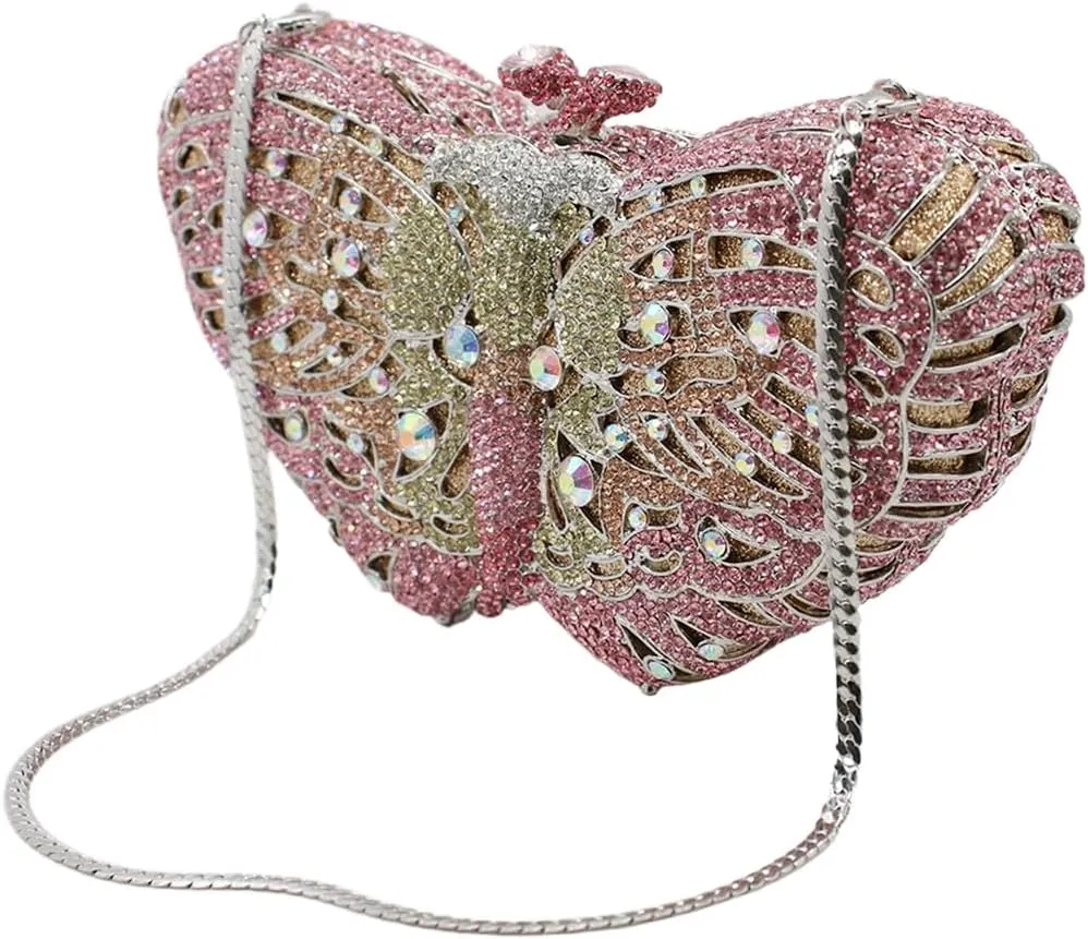 UMREN Women’s Elegant Butterfly Rhinestone Evening Bags Luxury Crystal Clutch Wedding Party Cocktail Handbag Purse
