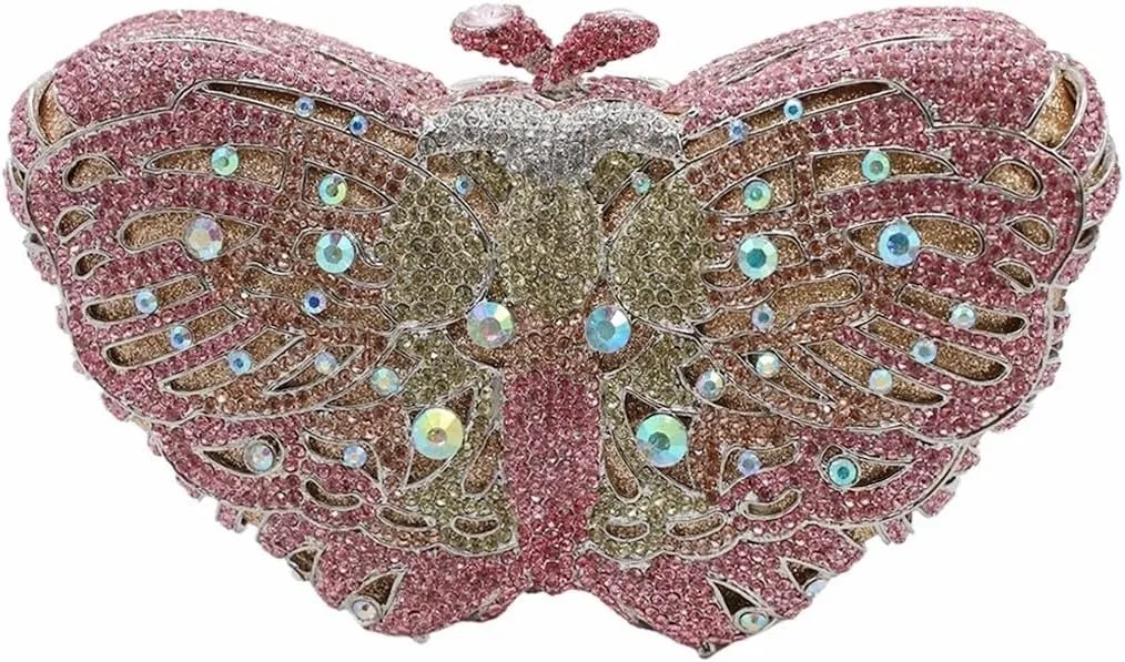 UMREN Women’s Elegant Butterfly Rhinestone Evening Bags Luxury Crystal Clutch Wedding Party Cocktail Handbag Purse