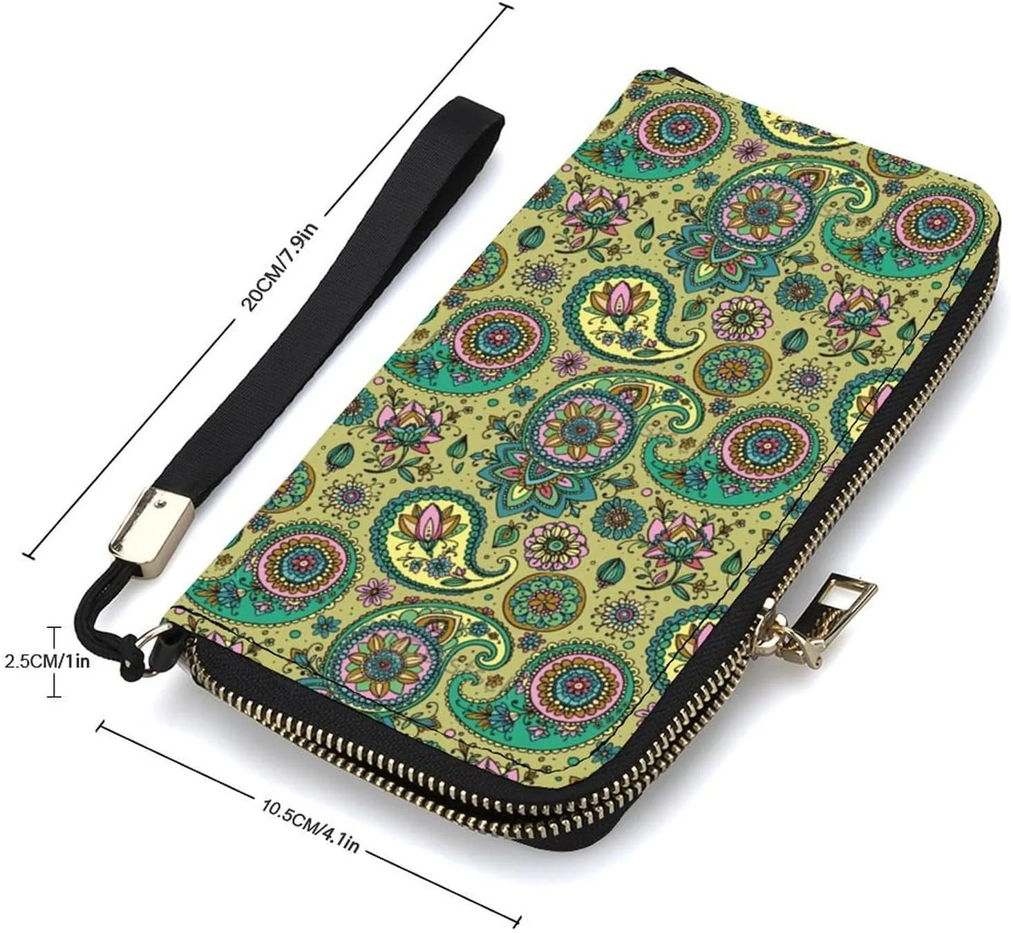 Underwater Paisley Women's Leather Long Large Capacity Wallet Clutch Wallet with Hand Strap, 20x10.5cm, style-13-3