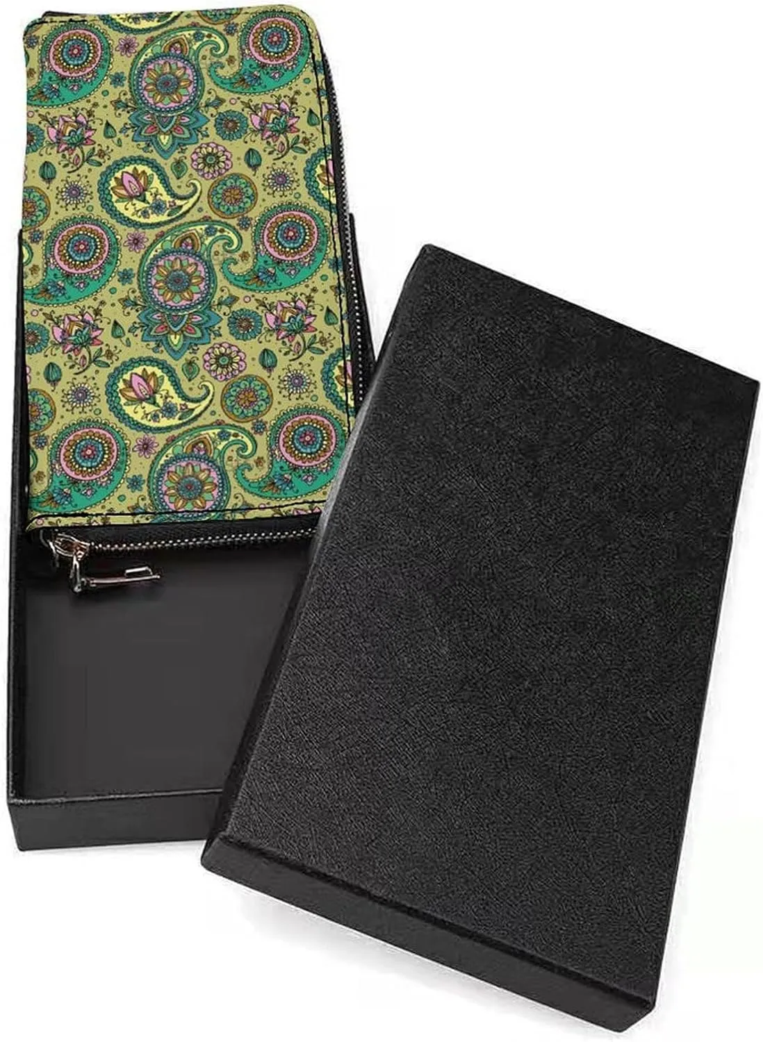 Underwater Paisley Women's Leather Long Large Capacity Wallet Clutch Wallet with Hand Strap, 20x10.5cm, style-13-3