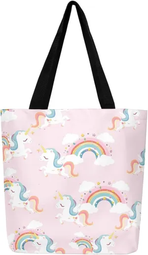 Unicorn Canvas Tote Bag Unicorns Foldable Handbag Cute Rainbow Cartoon Horse Canvas Bag Kawaii Shoulder Bag