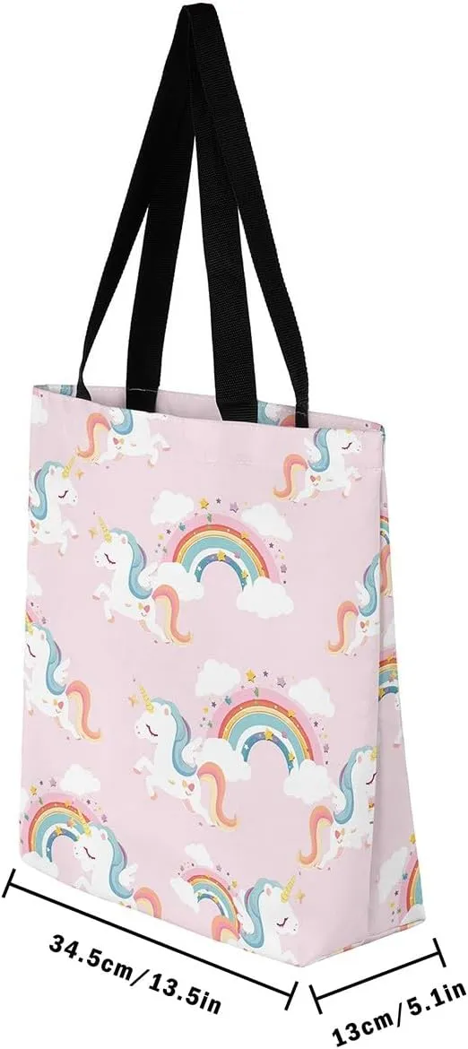 Unicorn Canvas Tote Bag Unicorns Foldable Handbag Cute Rainbow Cartoon Horse Canvas Bag Kawaii Shoulder Bag