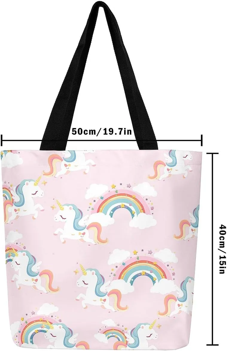 Unicorn Canvas Tote Bag Unicorns Foldable Handbag Cute Rainbow Cartoon Horse Canvas Bag Kawaii Shoulder Bag