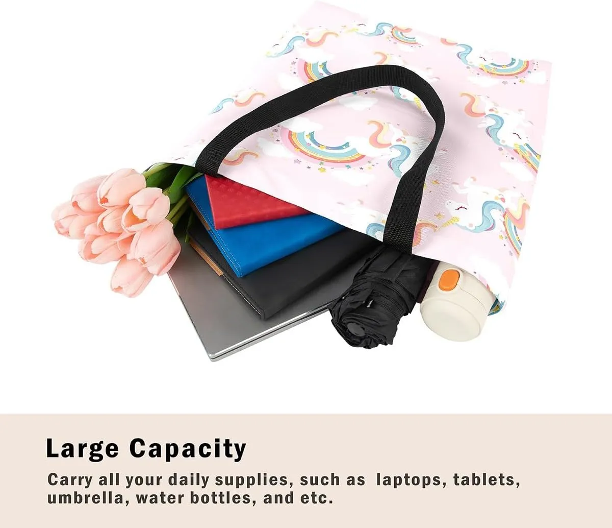 Unicorn Canvas Tote Bag Unicorns Foldable Handbag Cute Rainbow Cartoon Horse Canvas Bag Kawaii Shoulder Bag