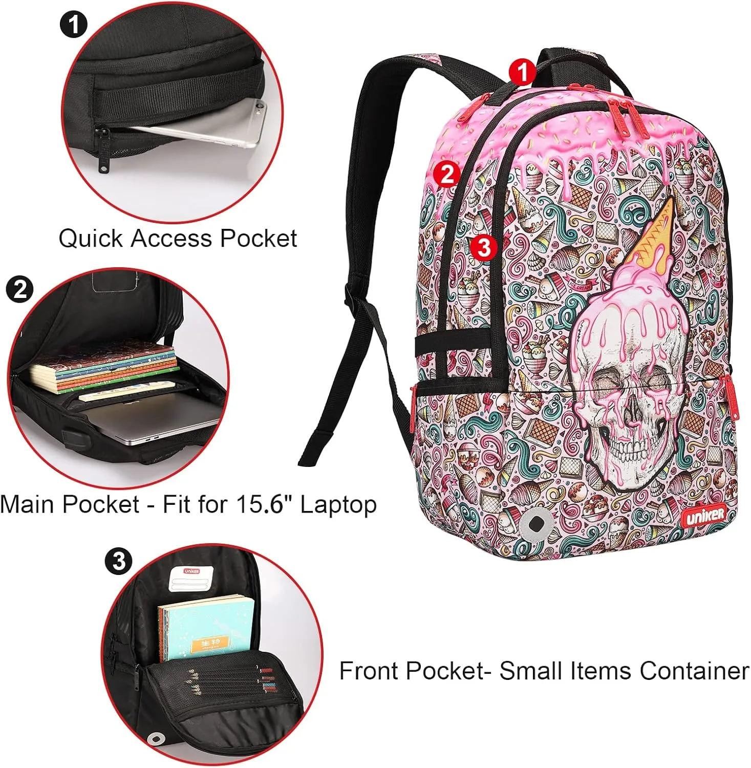 UNIKER Graffiti Backpack for School,Casual Daypack,Designer Laptop Backpack for 15.6 Inch Laptop