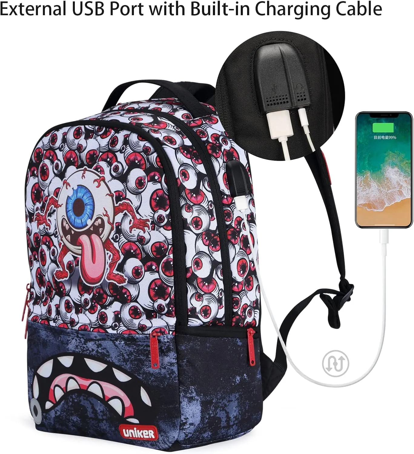 UNIKER Graffiti Backpack for School,Casual Daypack,Designer Laptop Backpack for 15.6 Inch Laptop
