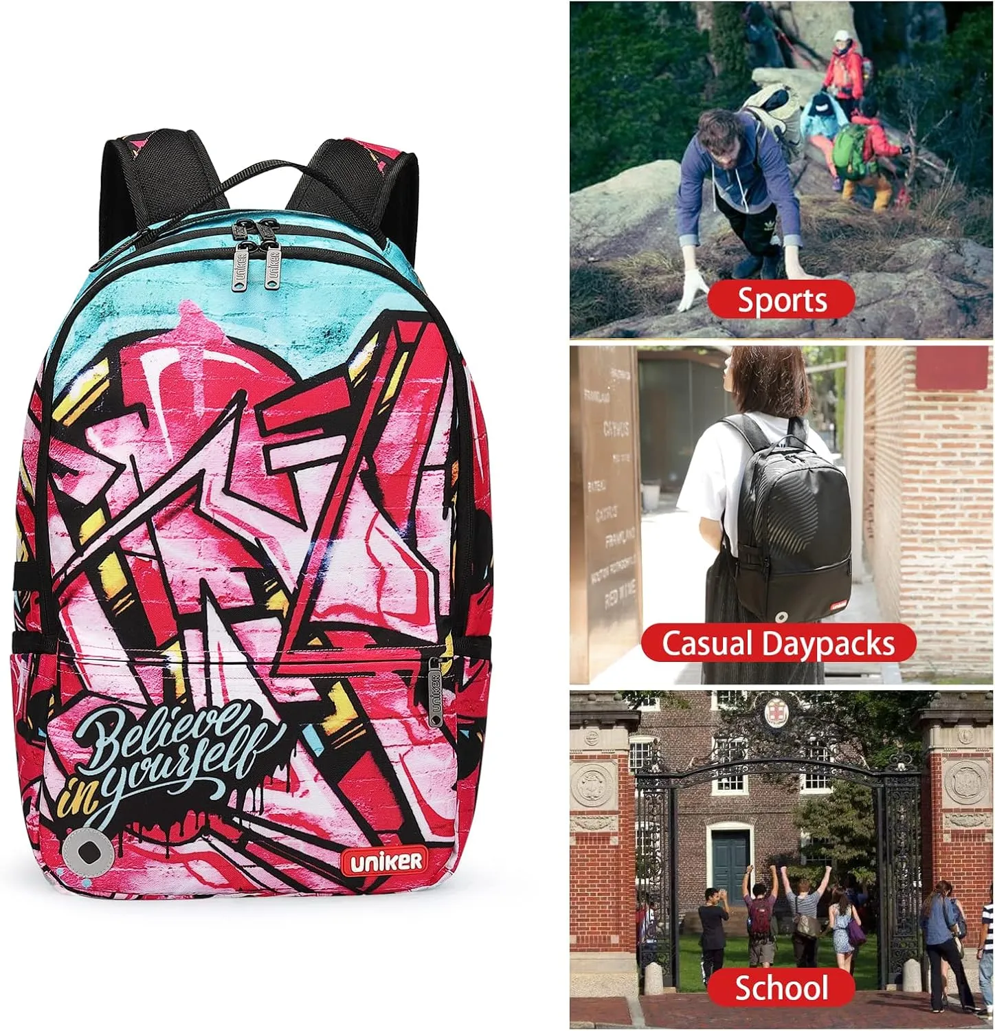 UNIKER Graffiti Backpack for School,Casual Daypack,Designer Laptop Backpack for 15.6 Inch Laptop