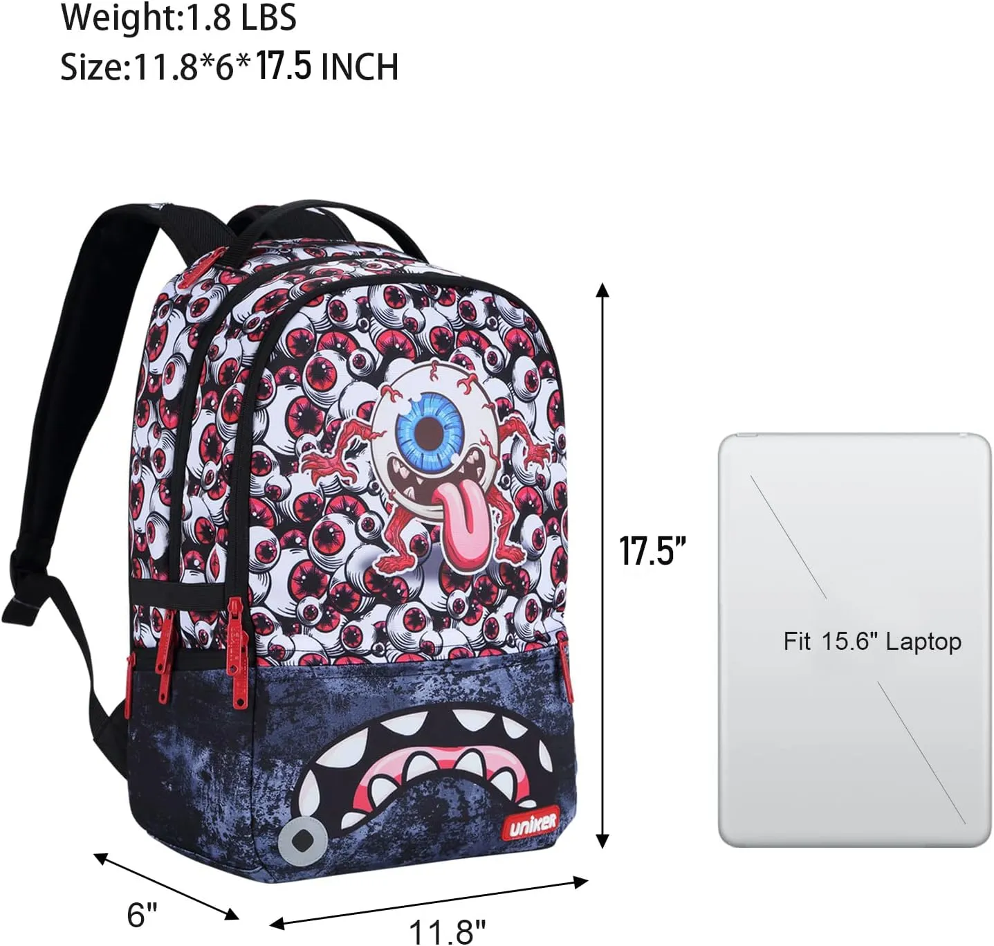 UNIKER Graffiti Backpack for School,Casual Daypack,Designer Laptop Backpack for 15.6 Inch Laptop