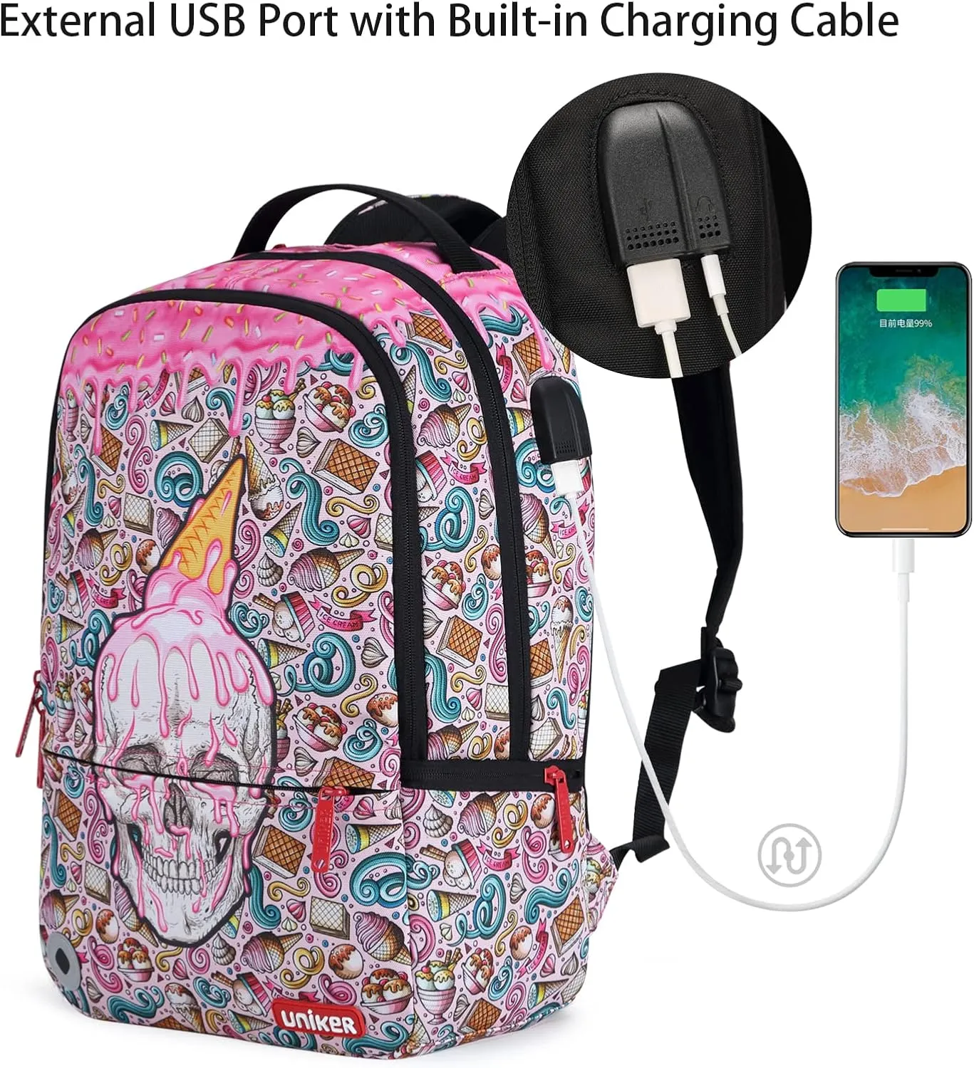 UNIKER Graffiti Backpack for School,Casual Daypack,Designer Laptop Backpack for 15.6 Inch Laptop