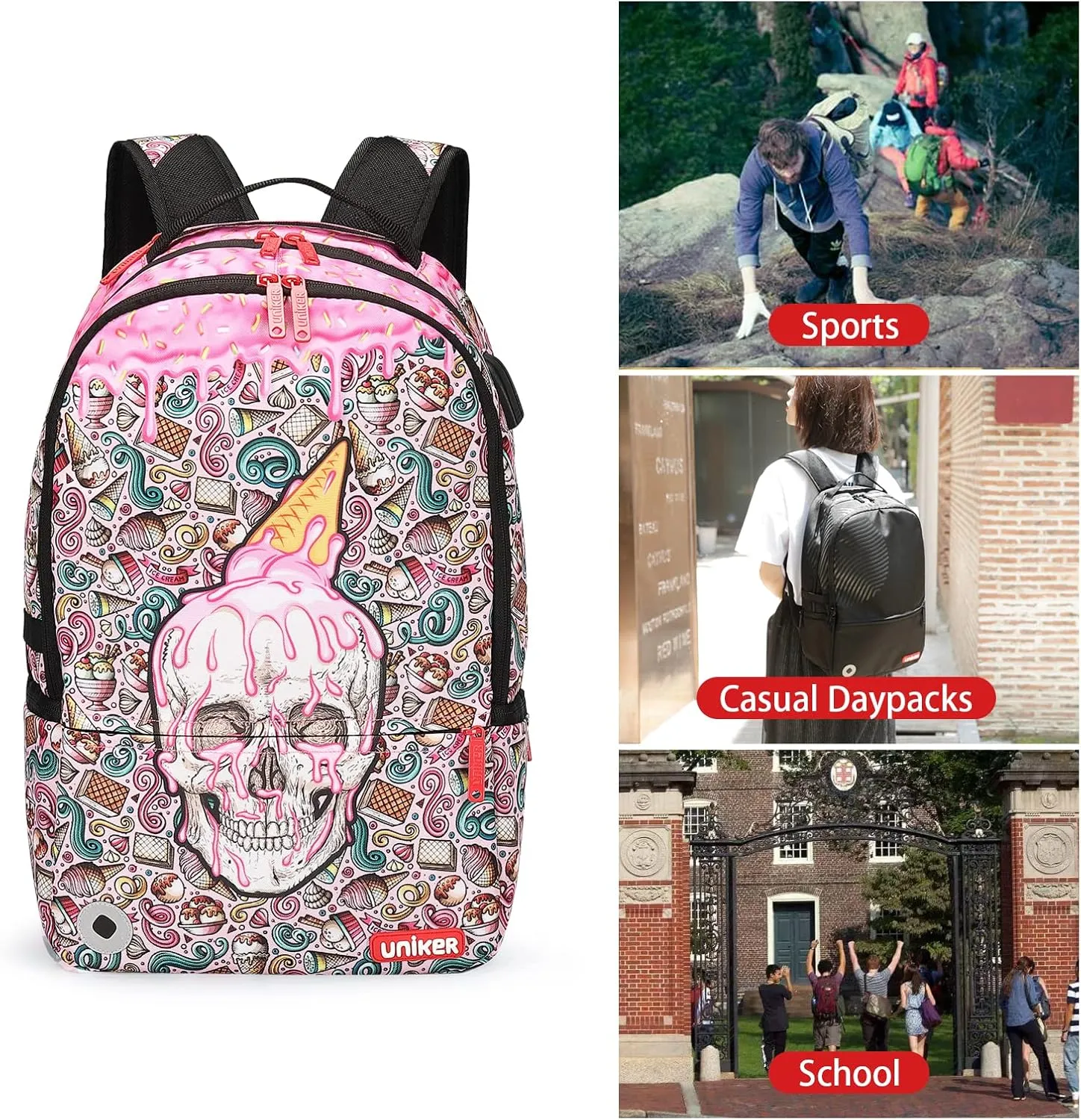 UNIKER Graffiti Backpack for School,Casual Daypack,Designer Laptop Backpack for 15.6 Inch Laptop