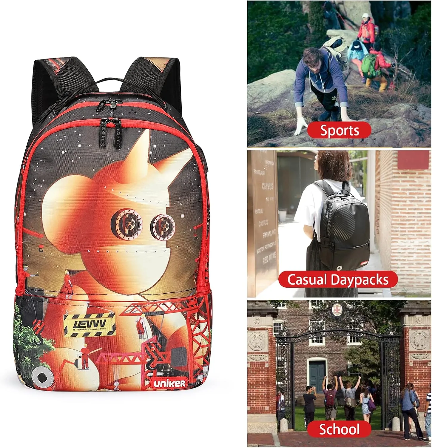 UNIKER Graffiti Backpack for School,Casual Daypack,Designer Laptop Backpack for 15.6 Inch Laptop