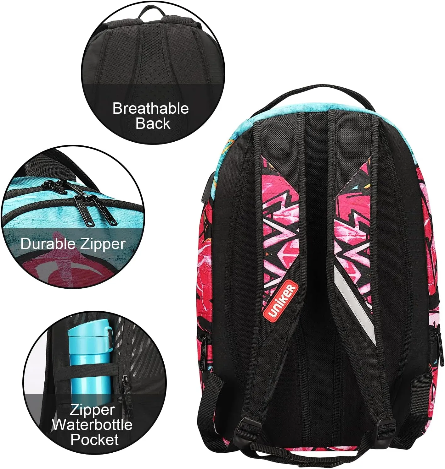 UNIKER Graffiti Backpack for School,Casual Daypack,Designer Laptop Backpack for 15.6 Inch Laptop