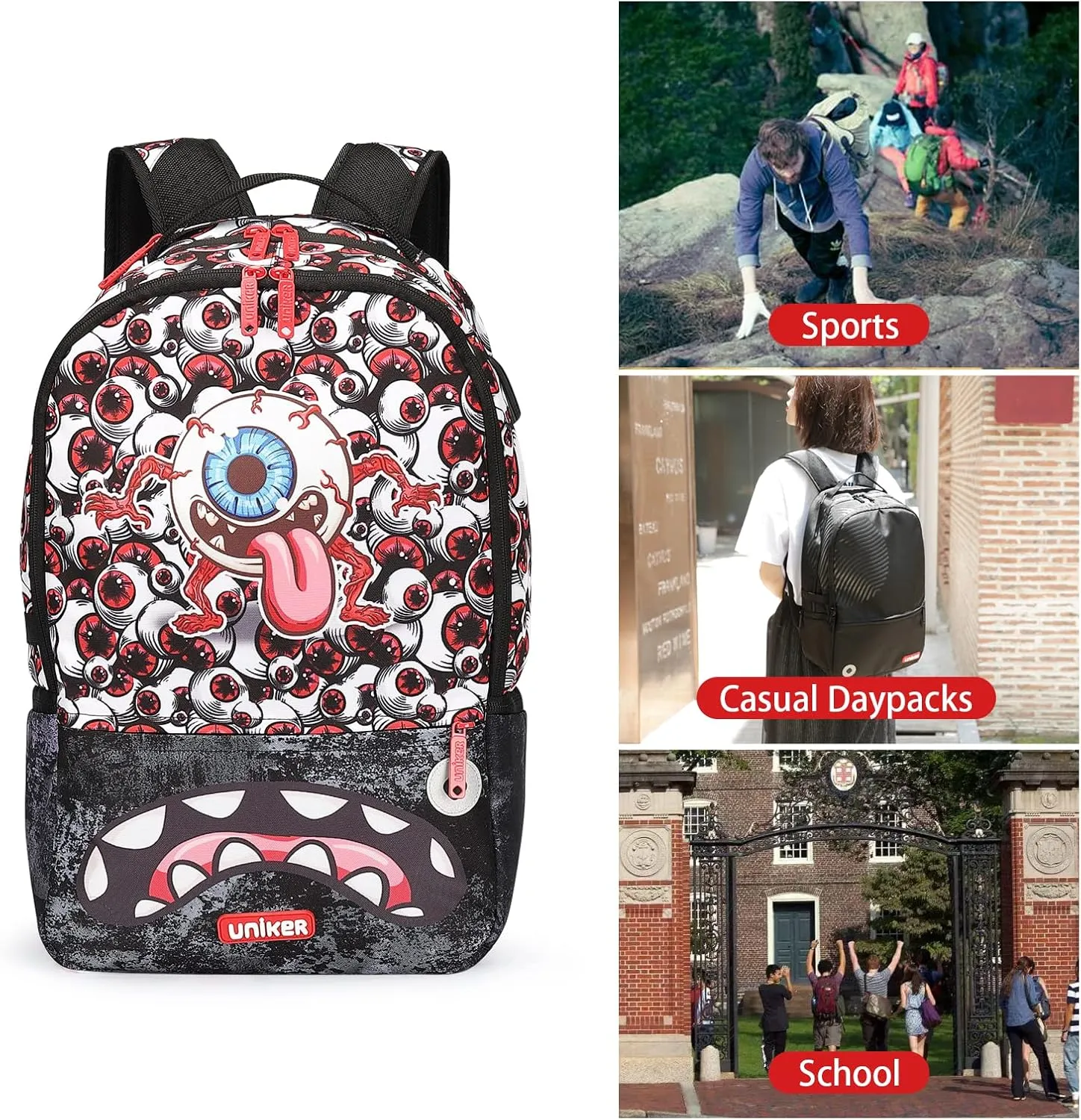 UNIKER Graffiti Backpack for School,Casual Daypack,Designer Laptop Backpack for 15.6 Inch Laptop
