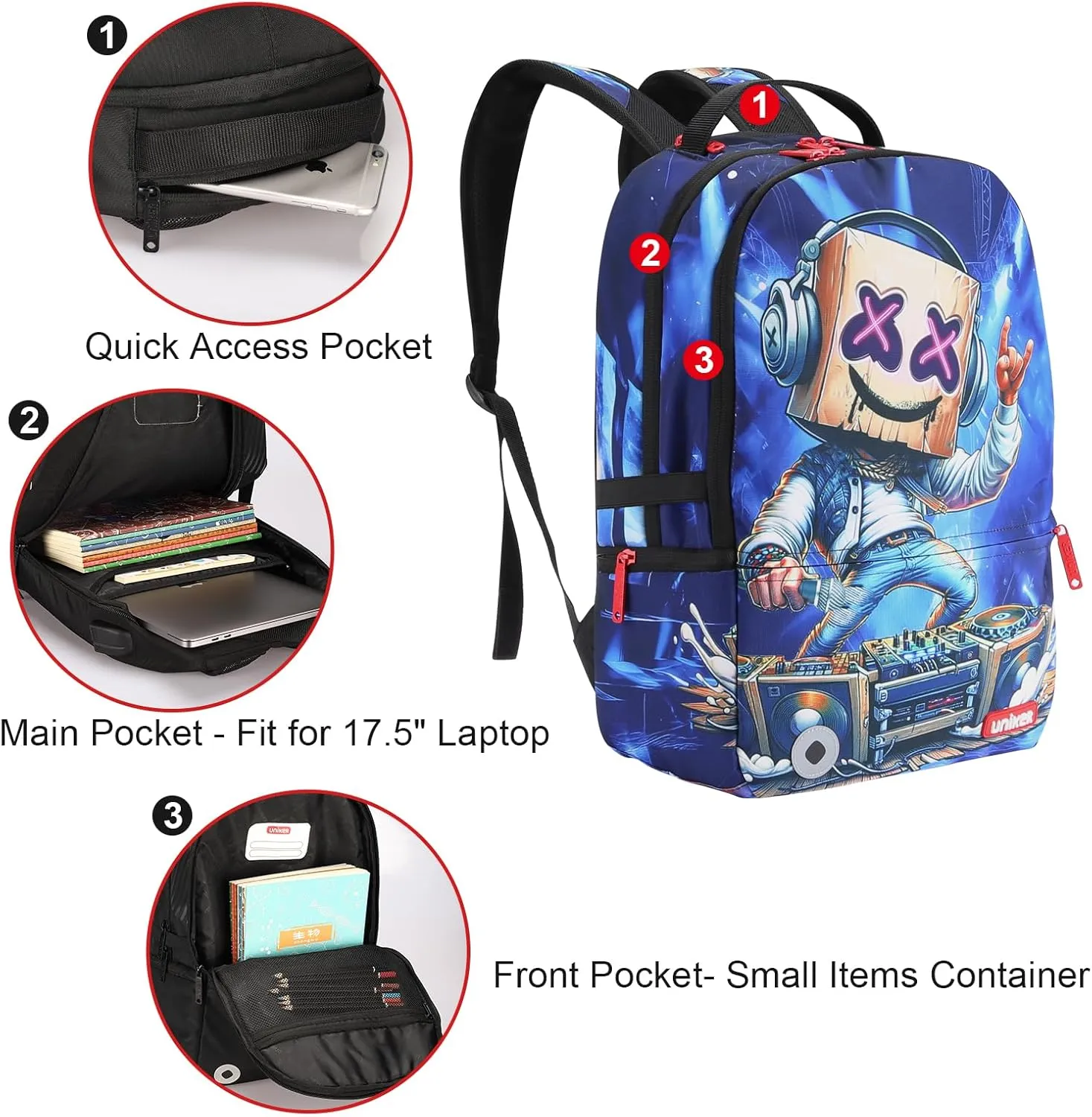 UNIKER Graffiti Backpack for School,Casual Daypack,Designer Laptop Backpack for 15.6 Inch Laptop