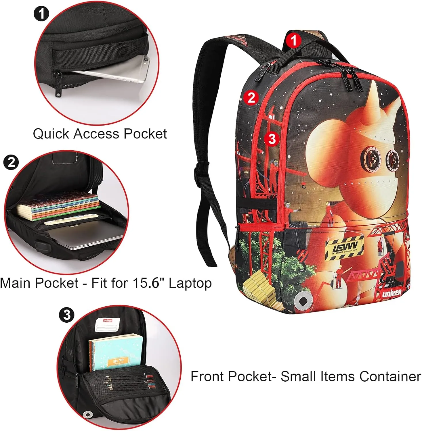 UNIKER Graffiti Backpack for School,Casual Daypack,Designer Laptop Backpack for 15.6 Inch Laptop