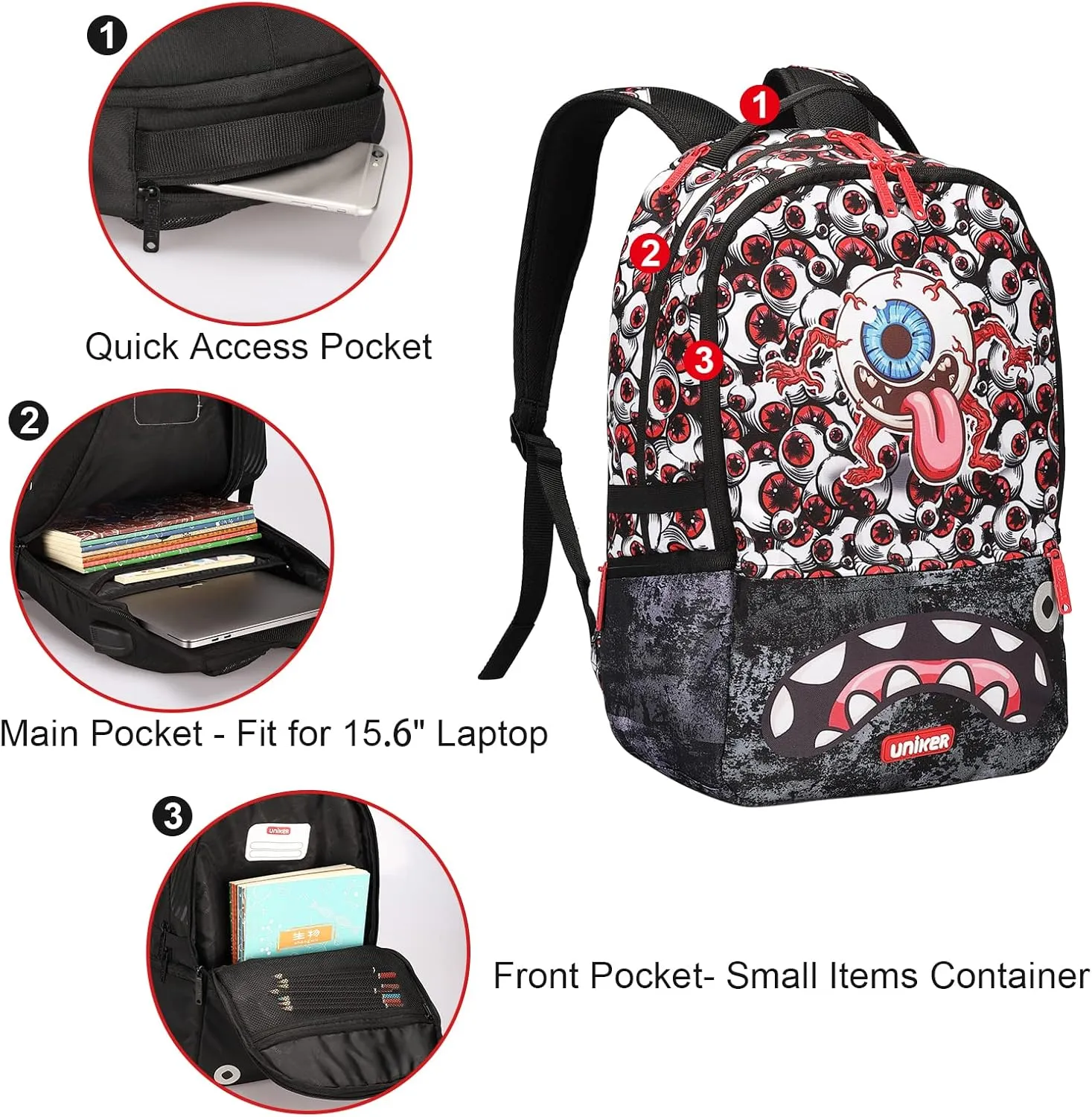 UNIKER Graffiti Backpack for School,Casual Daypack,Designer Laptop Backpack for 15.6 Inch Laptop