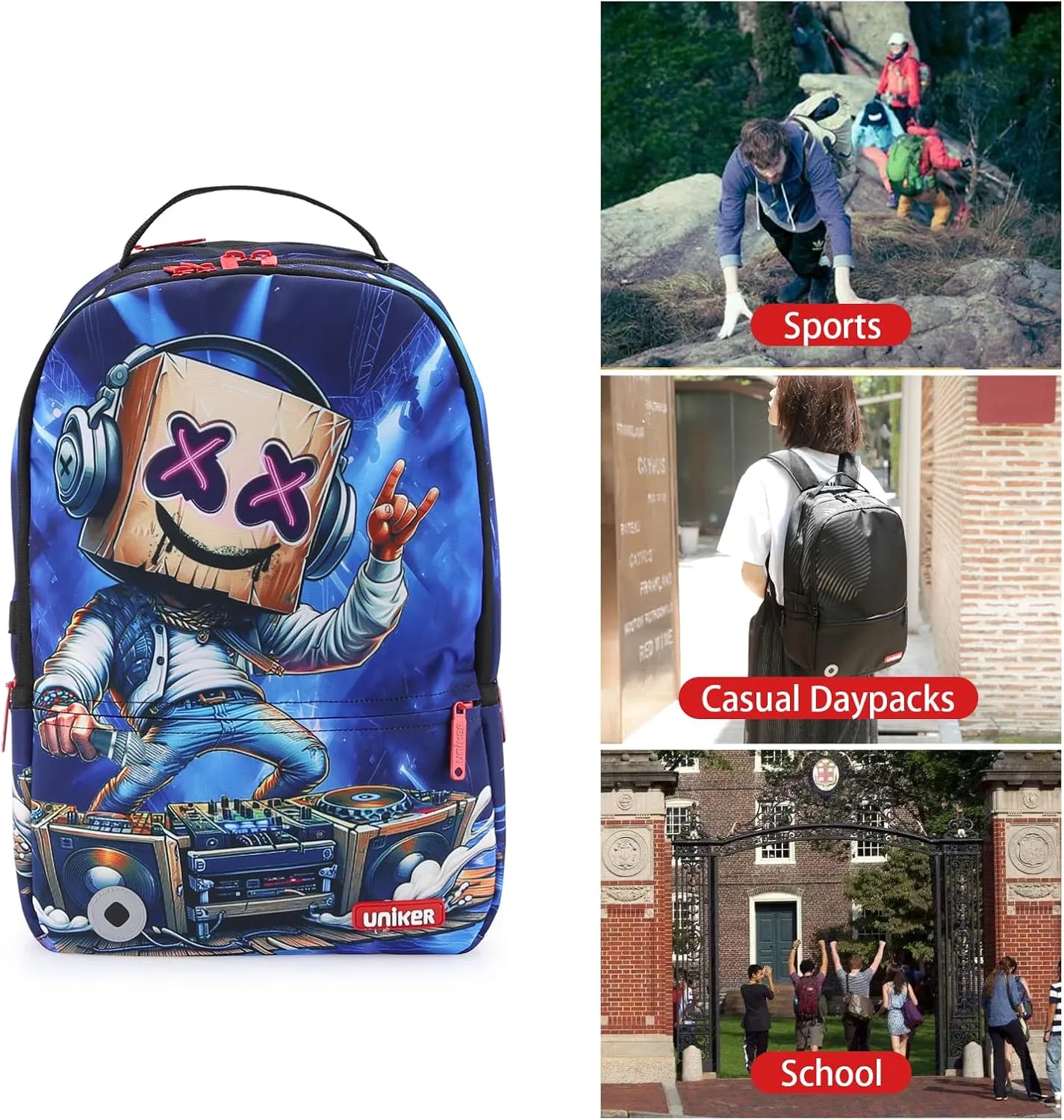 UNIKER Graffiti Backpack for School,Casual Daypack,Designer Laptop Backpack for 15.6 Inch Laptop