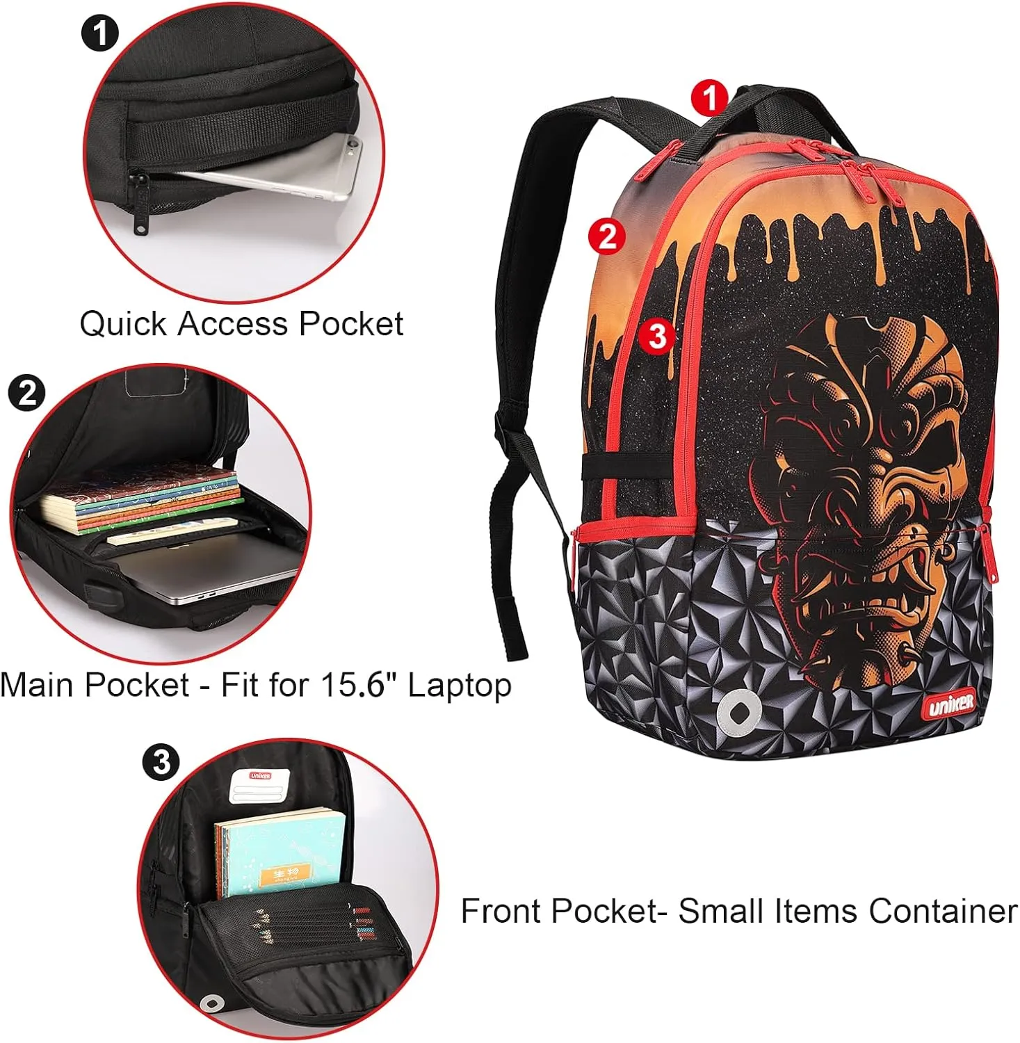 UNIKER Graffiti Backpack for School,Casual Daypack,Designer Laptop Backpack for 15.6 Inch Laptop