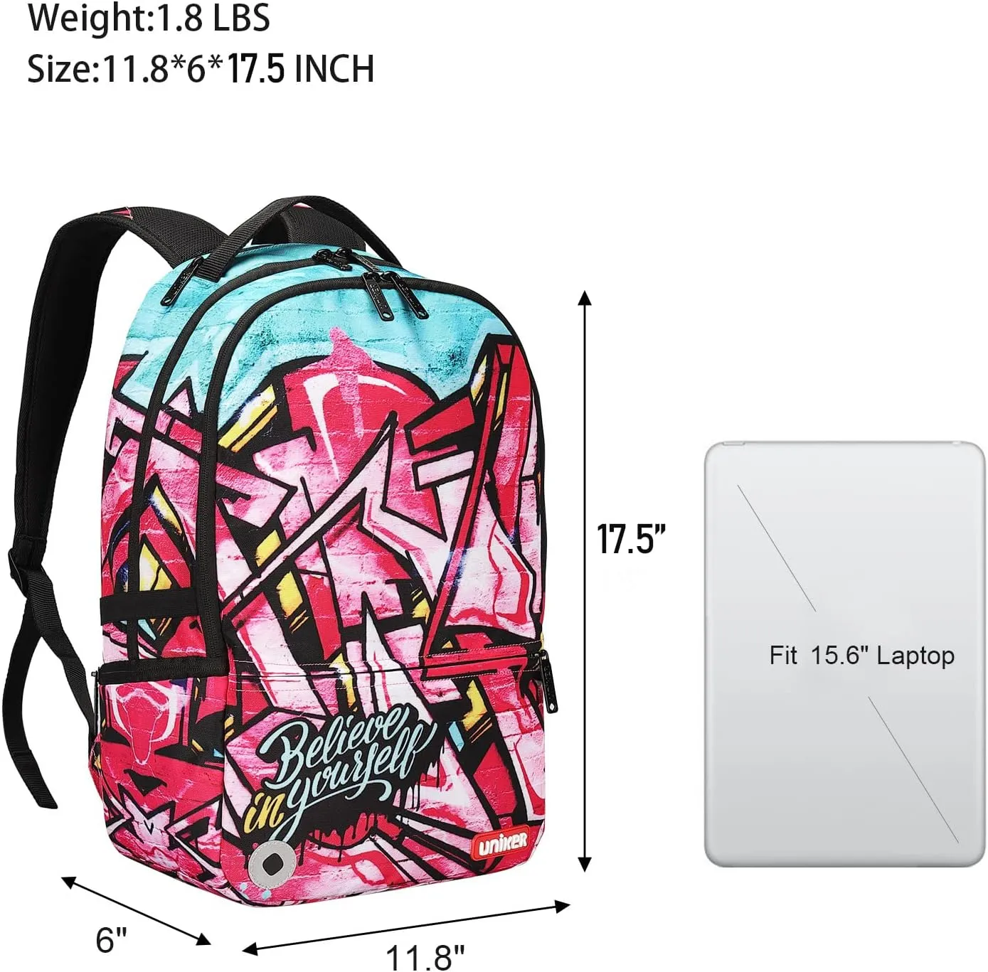 UNIKER Graffiti Backpack for School,Casual Daypack,Designer Laptop Backpack for 15.6 Inch Laptop