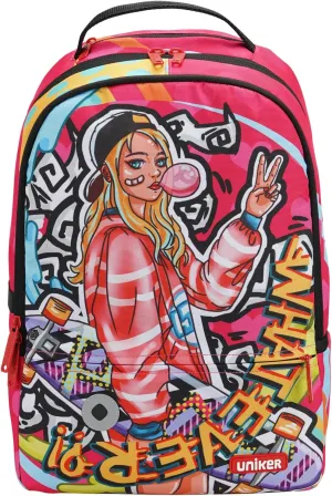 UNIKER Graffiti Backpack for Women,Casual Daypack Rose,Designer Laptop Backpack for 15.6 Inch,College Backpack Skateboarder Street Style Pack