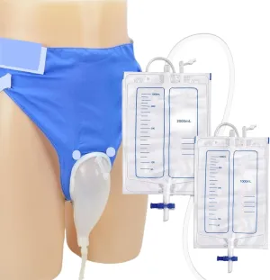 Urine Bags for Men, External Urinary Catheter for Male/Famale, Wearable Urinal Bag with Collection Urine Bag (2000ml & 1000ml), Urinary Drainage System, Portable Urine Catheter Bag (Older Men)