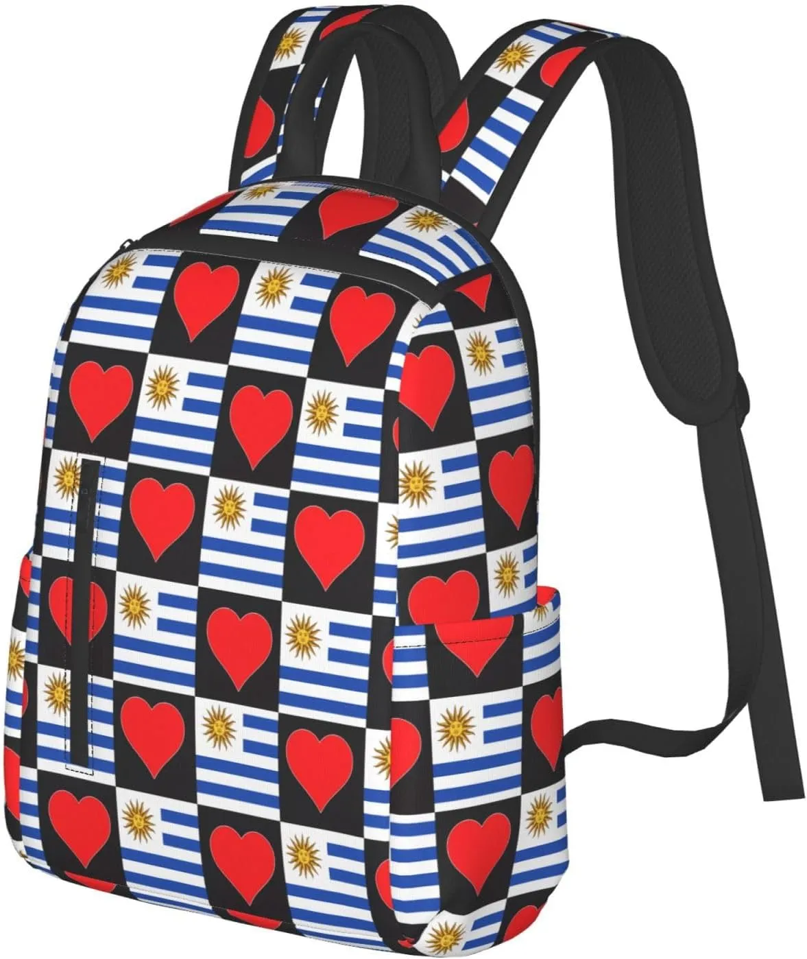 Uruguay Uruguayan Flag Red Heart Casual Laptop Backpack Travel Rucksack Sports Daypack Adjustable Strap Bags with Multi-Pockets for Working Running Camping