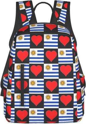 Uruguay Uruguayan Flag Red Heart Casual Laptop Backpack Travel Rucksack Sports Daypack Adjustable Strap Bags with Multi-Pockets for Working Running Camping