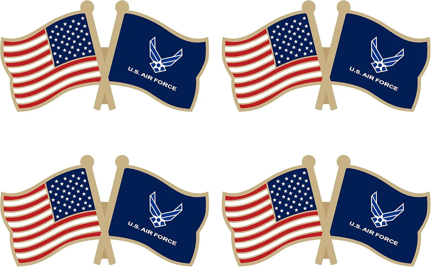 US Air force Wings Crossed Double Flag Lapel Pins Small Mini Military Flags Friendship Pin Badge Pack of 4