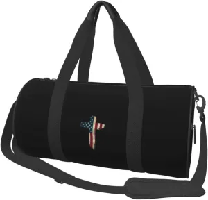 USA American Flag Cross Christian Religious Patriotic Convertible Garment Bag with Shoulder Strap, Carry on Garment Duffel Bag for Men Women - Rolling Foldable for Travel Luggage Bags (Black)
