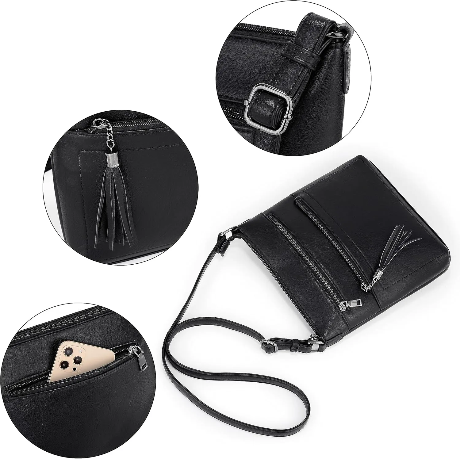 UTO Crossbody Bags for Women Trendy Leather Designer Cell Phone Multi Pocket Cross Body Purses Shoulder Handbag Ladies
