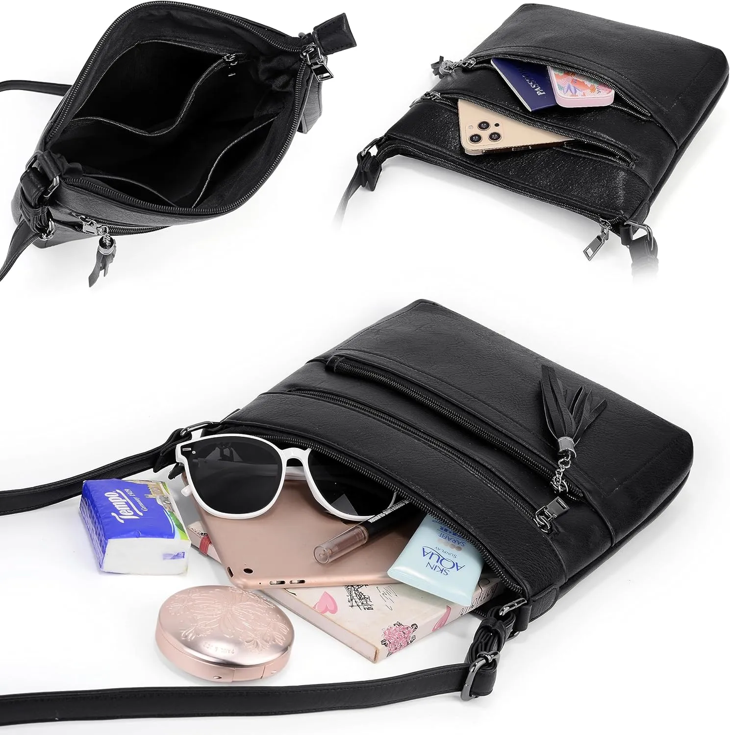 UTO Crossbody Bags for Women Trendy Leather Designer Cell Phone Multi Pocket Cross Body Purses Shoulder Handbag Ladies