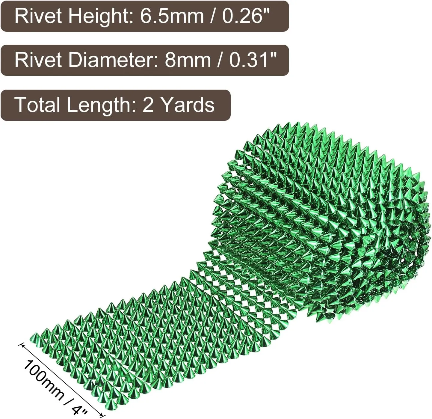 uxcell 2 Yards Sew Stitch on Cone Spikes Studs, 12Rows Plastic Flat Back Spike Rivet Punk Trim Ribbon for DIY Clothing, Bags, Shoes Decoration, Green