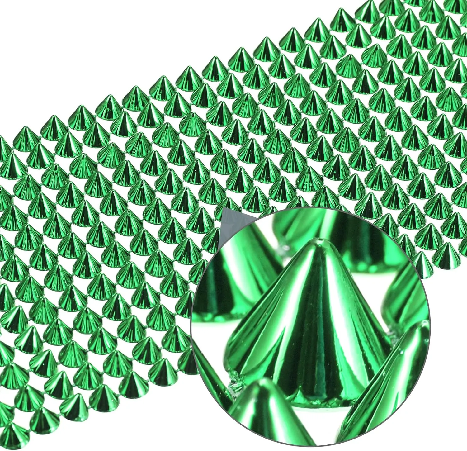 uxcell 2 Yards Sew Stitch on Cone Spikes Studs, 12Rows Plastic Flat Back Spike Rivet Punk Trim Ribbon for DIY Clothing, Bags, Shoes Decoration, Green