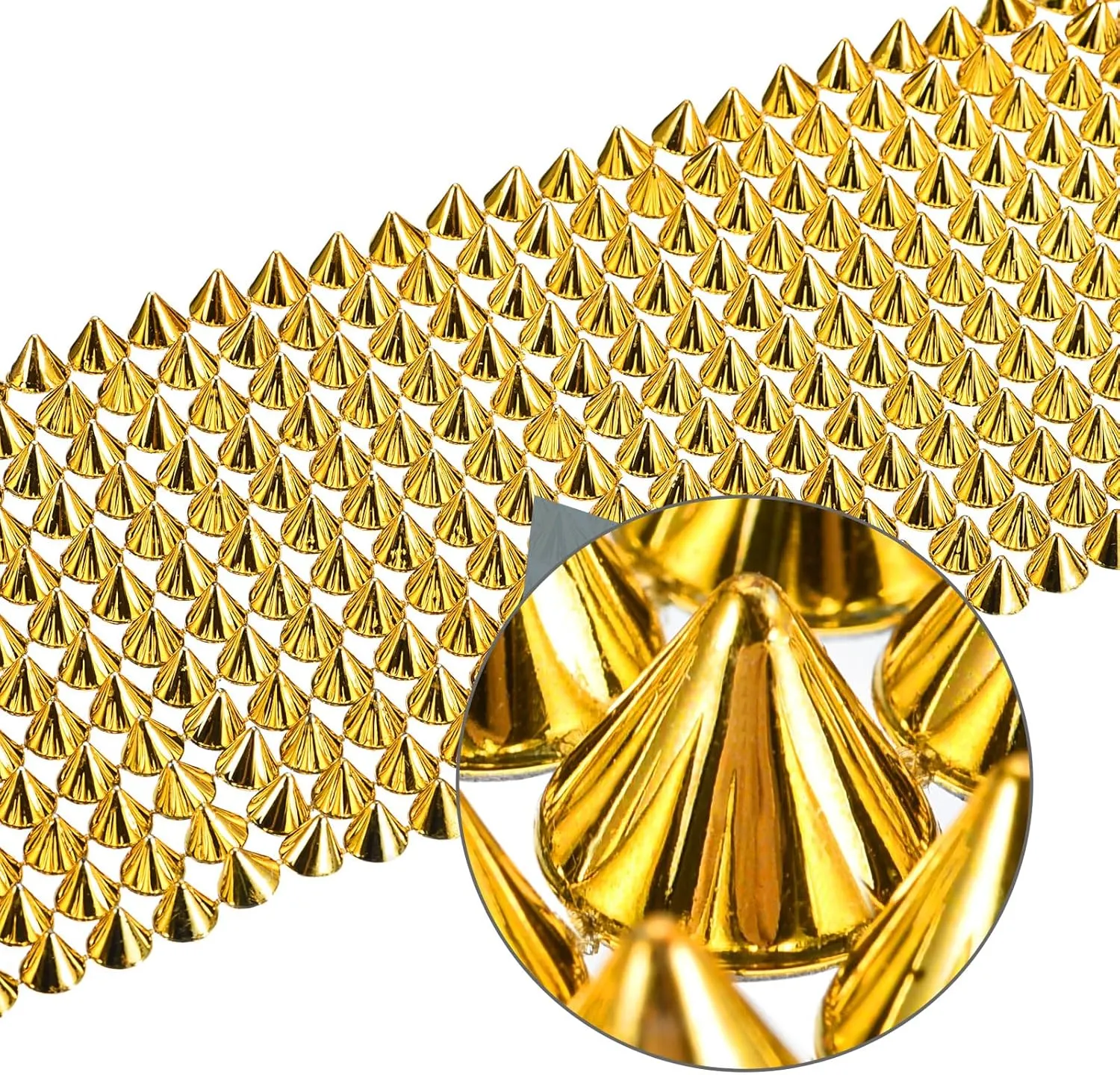 uxcell 3 Yards Sew Stitch on Cone Spikes Studs, 12Rows Plastic Flat Back Spike Rivet Punk Trim Ribbon for DIY Clothing, Bags, Shoes Decoration, Gold