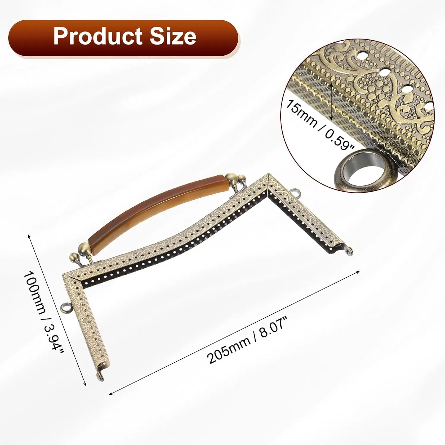 uxcell 4Pcs Metal Purse Frame, 8.07" Kiss Lock Clasp Frame Retro Rectangular Embossed Clutch Frame with Handle for Coin Purse Handbag Making DIY Craft, Bronze