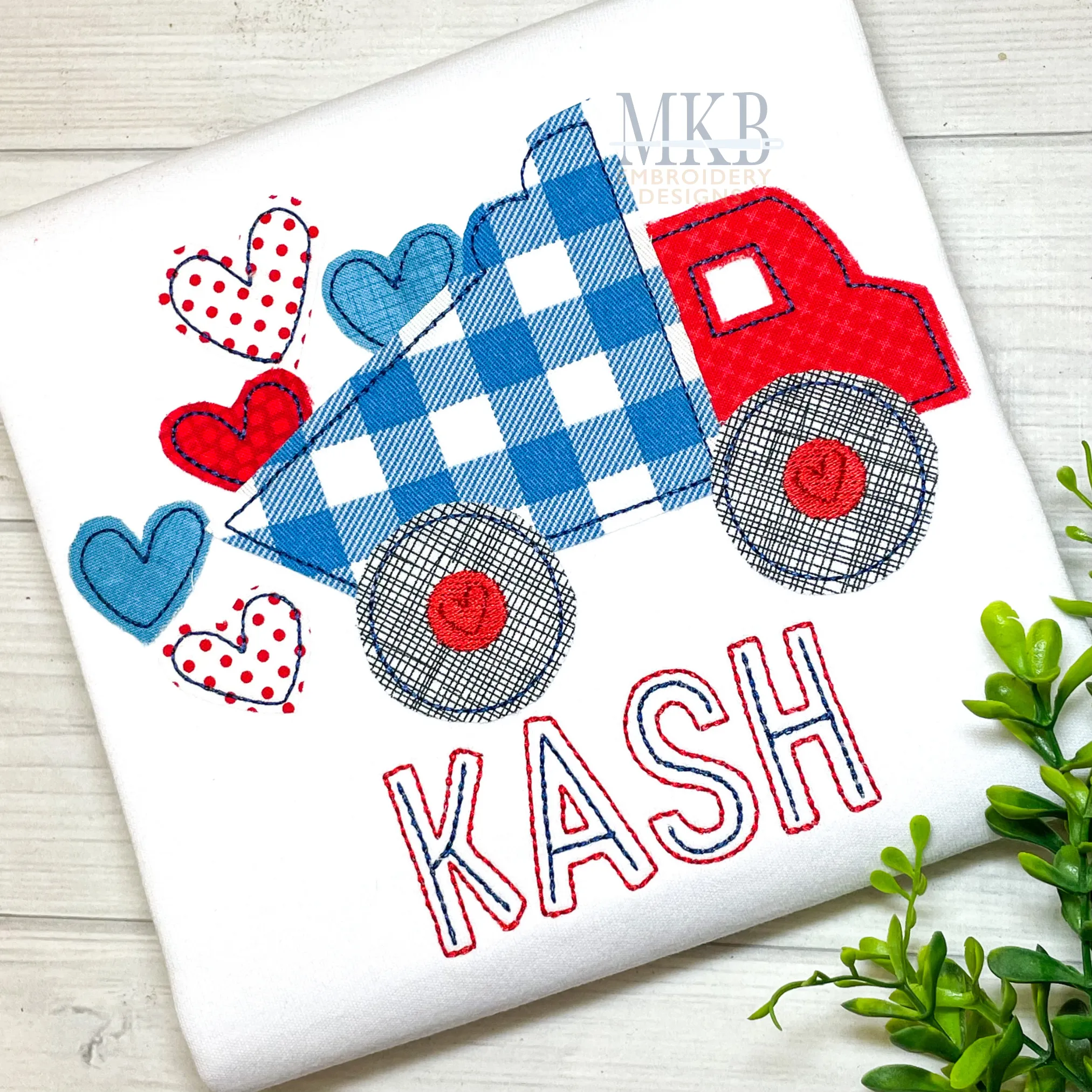Valentine Dump Truck Bean Stitch Applique