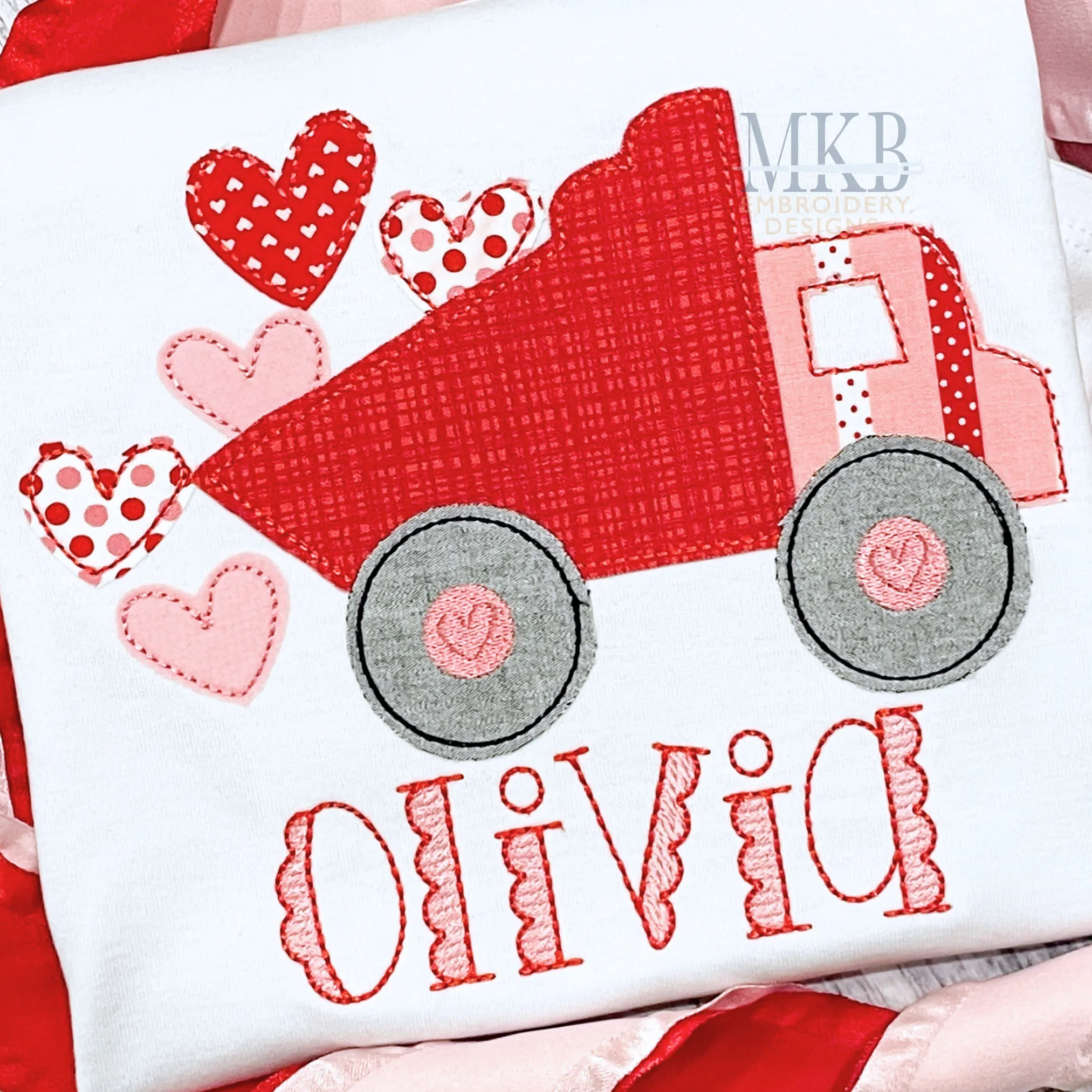 Valentine Dump Truck Bean Stitch Applique