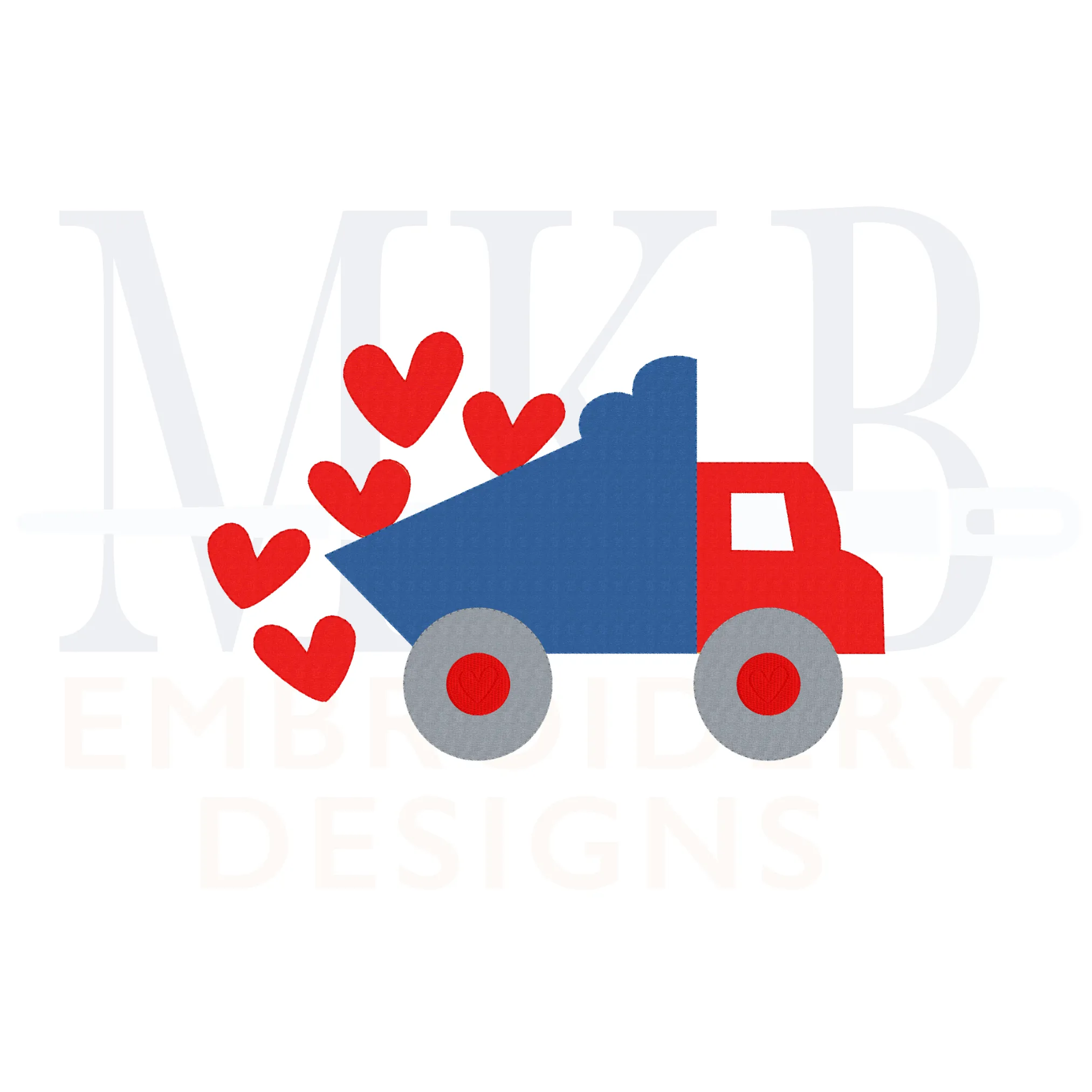 Valentine Dump Truck Bean Stitch Applique
