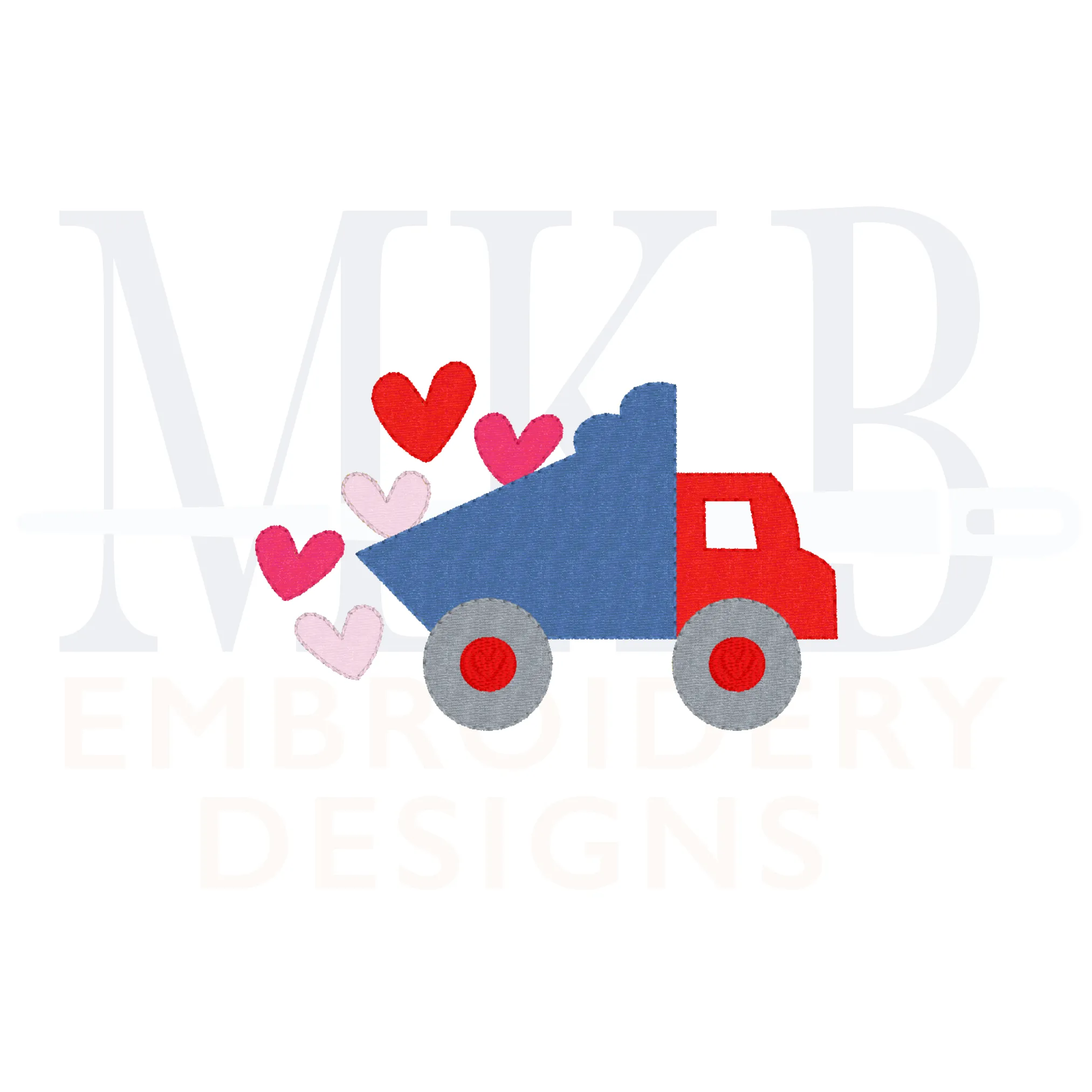 Valentine Dump Truck Bean Stitch Applique